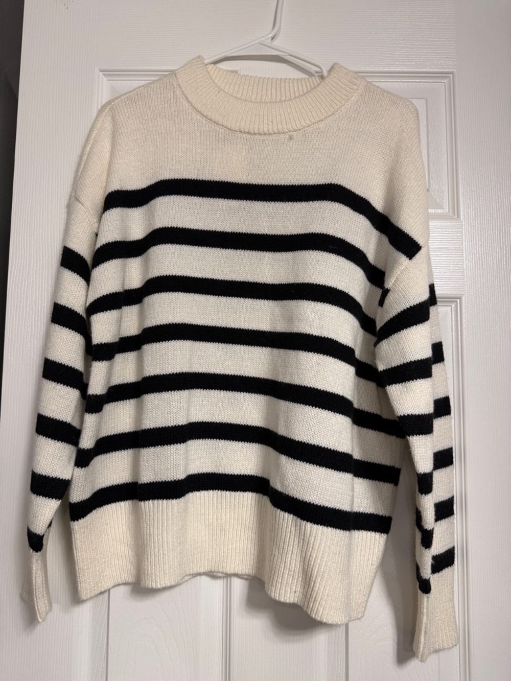 a new day Cream and Black Striped Crewneck Sweater